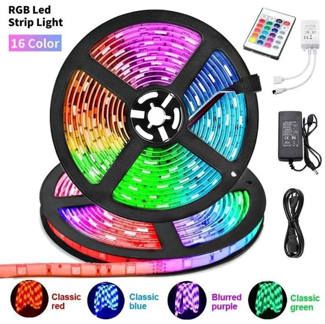 RGB Strip Lights 4 color and 16 color 5 meter Length  স্ট্রিপ লাইট ১৬ ফিট লম্বা ৪ কালার এবং ১৬ কালার